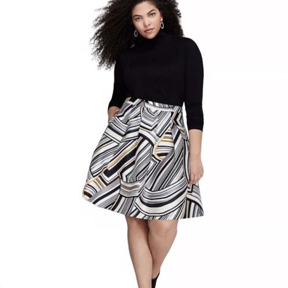 Lane Bryant Black and White A-Line Knee-Length Skirt Sz 16